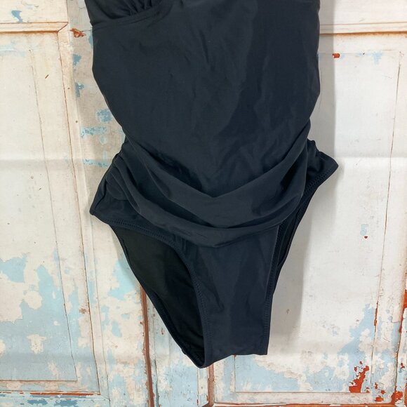 All Sure Women's size M Black Halter Ruched waist One piece swimsuit NWT - Picture 3 of 16